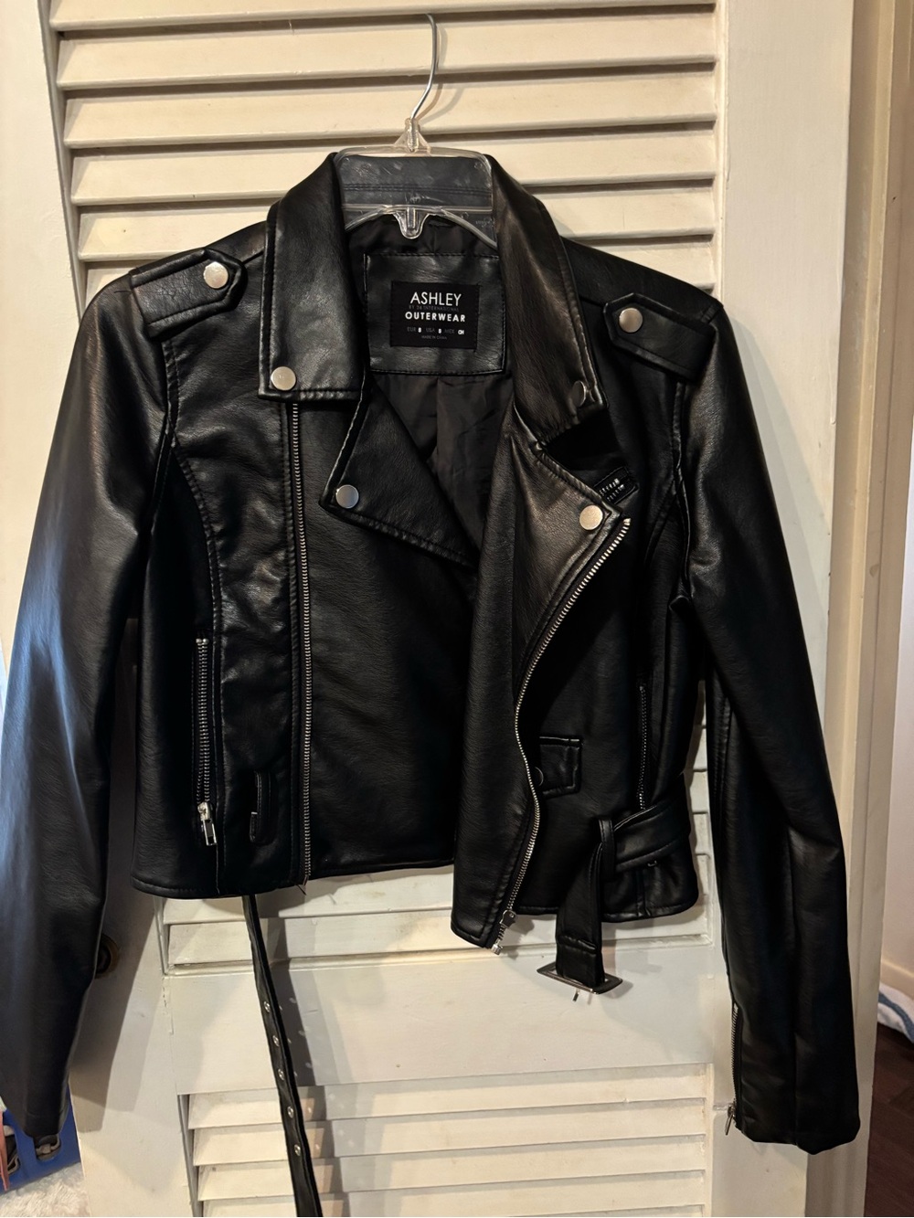 Ashley Outerwear Black Faux Leather Biker Jacket